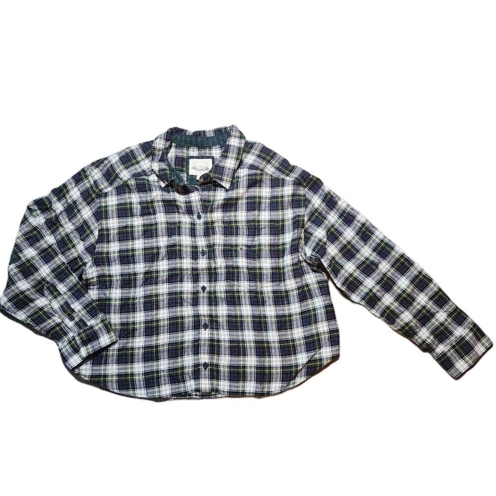 American Eagle Multicolor Plaid Flannel Cropped Shirt Size M
